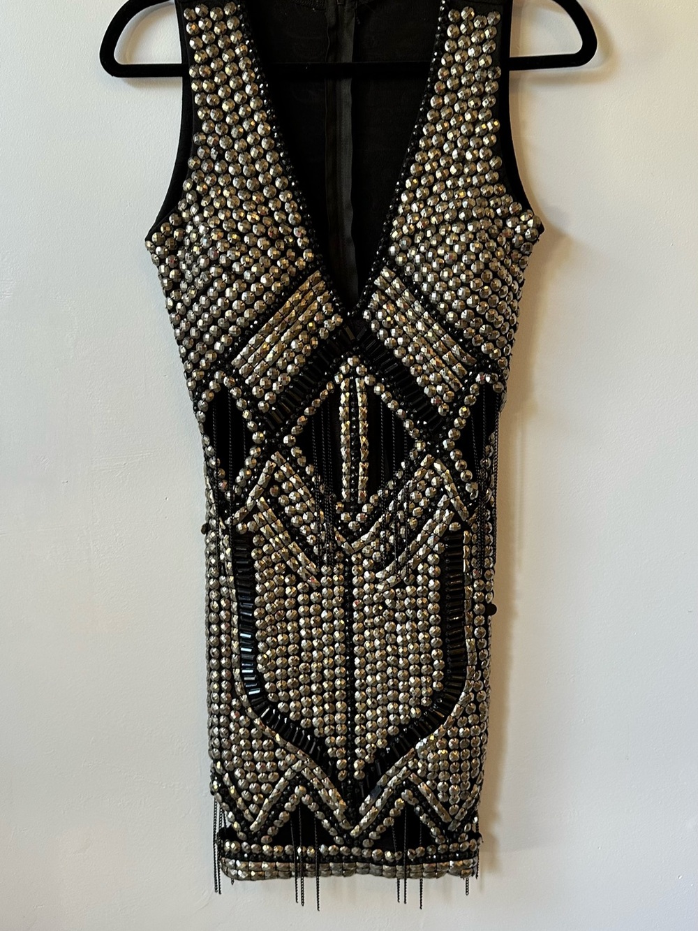 Black Embellished Beaded Sheath Dress